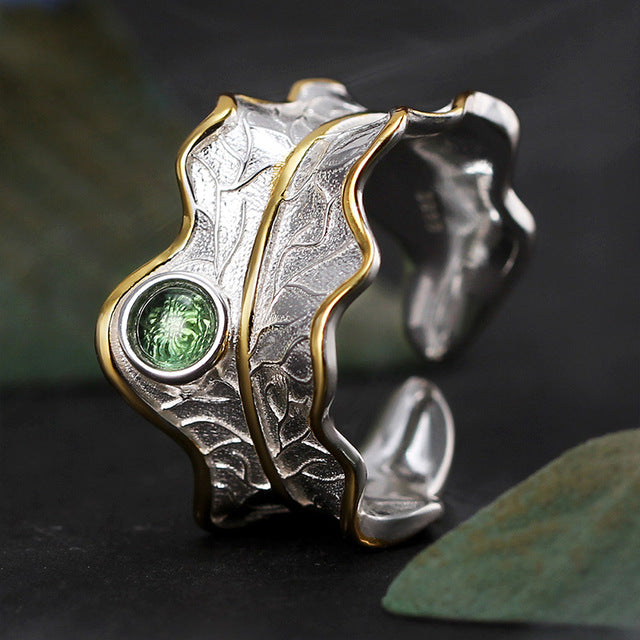 Silver Ring Peony Leaf Ring