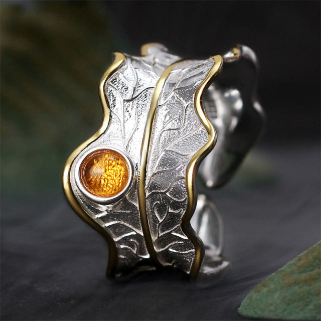 Silver Ring Peony Leaf Ring