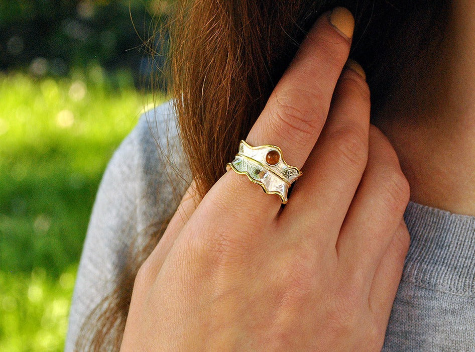 Silver Ring Peony Leaf Ring
